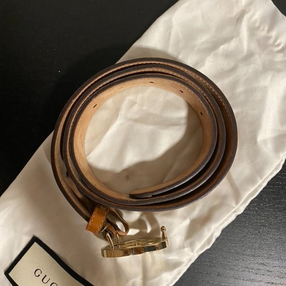 GUCCI Belt | Gold w/ Logo Print & Leather Trim - Picture 3 of 7